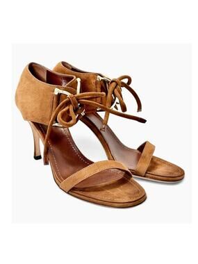 Gucci Tom Ford Timeless Suede Brown Horse Bit Lace-Up Open Toe Heels